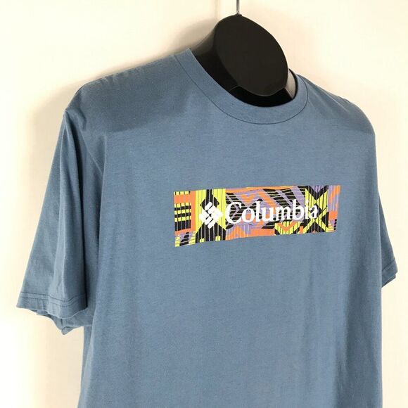 NEW Columbia Logo Graphic Tee Men's Large Steel Blue 100% Cotton Outdoor Casual - Picture 4 of 9